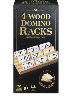 NIB Cardinal Classics 4 Wood Domino Racks - Natural Wood